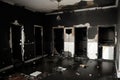 Burnt apartment house interior. Consequences of fire