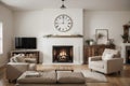 Interior with fireplace. Farmhouse style. Interior mockup. . Royalty Free Stock Photo