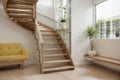 Modern natural ash tree wooden stairs in new house interior Royalty Free Stock Photo