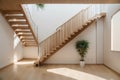 Modern natural ash tree wooden stairs in new house interior Royalty Free Stock Photo