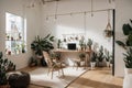 Multifunctional loft apartment with stylish hammock Royalty Free Stock Photo
