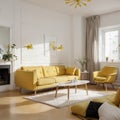 Yellow room with sofa. Scandinavian interior design.