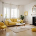 Yellow room with sofa. Scandinavian interior design.