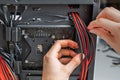 Efficient PC Build Close-Up of Cable Management and Component Installation Process Royalty Free Stock Photo