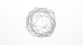 Wireframe sphere composed of interconnected lines and nodes, rendered in a metallic gray on a clean white background Royalty Free Stock Photo