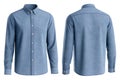 Sharp blue button-down shirt front and back view, perfect for modern business and casual wear. Royalty Free Stock Photo