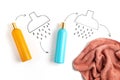 Shower and bath accessories, shampoo, conditioner, gel, body milk, towel. Daily hygiene routine Royalty Free Stock Photo