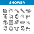 Shower Bathroom Tool Collection Icons Set Vector