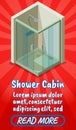 Shower cabin concept banner, comics isometric style