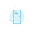 Shower cabin flat vector icon. Plumbing symbol filled line style. Blue monochrome design. Editable stroke