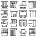 Shower curtain icons set, outline style Royalty Free Stock Photo