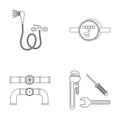 Shower, faucet, water meter and other equipment.Plumbing set collection icons in outline style vector symbol stock