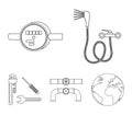 Shower, faucet, water meter and other equipment.Plumbing set collection icons in outline style vector symbol stock