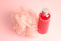 Shower gel and bath sponge Royalty Free Stock Photo