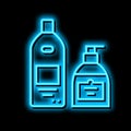 shower gel, soap and cream bottles neon glow icon illustration