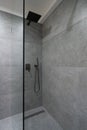 Shower with glass wall and granite tiles
