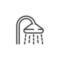 Shower head linear icon. Bathroom outline symbol. Pictogram for printed catalogs, sites, applications. Vector