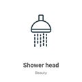 Shower head outline vector icon. Thin line black shower head icon, flat vector simple element illustration from editable beauty Royalty Free Stock Photo
