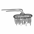 Shower head with water drops hand drawn outline doodle icon. Bathroom, sanitary, clean, tap, household concept. Vector sketch