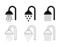 Shower icon. Bathroom symbol with water spray. Silhouette and outline design. Vector illustration isolated on white Royalty Free Stock Photo