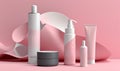 cosmetic pink care beauty background bottle treatment pastel design product layout. Generative AI.