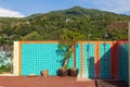 shower on the roof of the hotel for washing before swimming in the pool Royalty Free Stock Photo