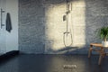 Shower room with rain dropped glass wall in warm