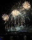 Showering Fireworks Over the Cincinnati Skyline Royalty Free Stock Photo