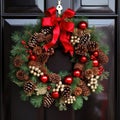 showing a beautiful Christmas wreath hanging on a front door Royalty Free Stock Photo