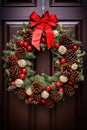 showing a beautiful Christmas wreath hanging on a front door Royalty Free Stock Photo