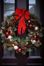 showing a beautiful Christmas wreath hanging on a front door Royalty Free Stock Photo