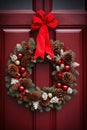 showing a beautiful Christmas wreath hanging on a front door Royalty Free Stock Photo