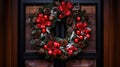 showing a beautiful Christmas wreath hanging on a front door Royalty Free Stock Photo