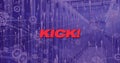 Showing bold red KICK! in server aisle featuring racks with network icons and streams Royalty Free Stock Photo