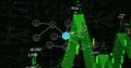 Showing central node connecting nodes with green dotted line and candlesticks on screen, copy space Royalty Free Stock Photo