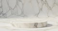 Circular Marble Pedestal Display Stand with White and Gray Veining on a Marble Surface (525 Royalty Free Stock Photo