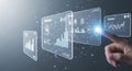 Close-up of a Finger Touching a Futuristic Digital Interface with Graphs and Tokenization Text Royalty Free Stock Photo