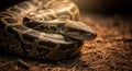 Close Up of a Python Snake Coiled on the Ground with Detailed Scales and Natural Lighting Royalty Free Stock Photo