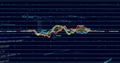 Showing colored waveform lines oscillating on screen, with grid lines numeric labels scatter points Royalty Free Stock Photo