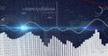 Showing data analytics interface on dark screen, with bar chart, line graph, binary code, world map Royalty Free Stock Photo