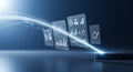 Digital Data Analysis Flow from Smartphone with Glowing Light Streaks and Transparent Charts and Graphs Royalty Free Stock Photo
