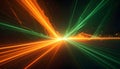 Diverging Paths of Orange and Green Light Streaks from a Bright Central Point on Dark Royalty Free Stock Photo
