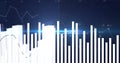 Showing financial chart with white bars, trend lines and numeric indicators on analytics screen Royalty Free Stock Photo