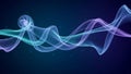 Flowing Abstract Waves of Translucent Teal and Purple Smoke or Light Against a Dark Blue Gradient Background Royalty Free Stock Photo