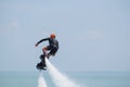 Showing flyboard on Ao Makham during Children`s day in Phuket, T