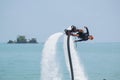 Showing flyboard on Ao Makham during Children`s day in Phuket, T