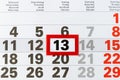 Showing friday the 13th on paper calendar Royalty Free Stock Photo
