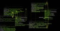 Showing green waveform overlaying code editor interface on computer screen with syntax highlighting Royalty Free Stock Photo