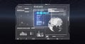Showing holographic dashboard floating in dark digital void, displaying globe waveform timestamps Royalty Free Stock Photo