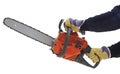 Showing how to work with chainsaw Royalty Free Stock Photo